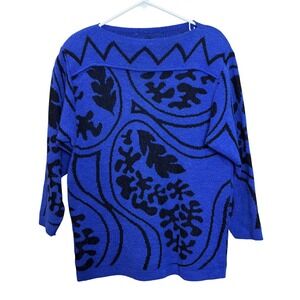 90s Macho Austria Wool Blend‎ Sweater Women's 10 Bold Abstract Graphic Blue Chic
